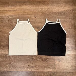 DSG Ribbed Halter Tank Top — Black & grey